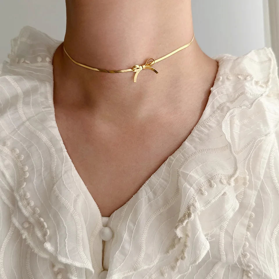 316L z nehrdzavejúcej ocele Bow CollarBone Snake Bone Retial Náhrdelník Príležitostná osobnosť Vynikajúca šperky darčekové večierky Doplnky