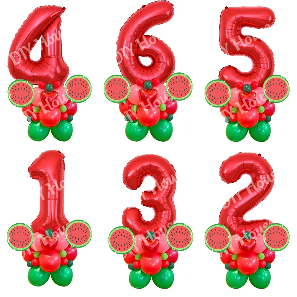 31ks Watermelon Balloons Tower 32inch číslo fólie Balón pre deti Watermelon Birthday Party Dekorácie letné večierky DIY darčeky