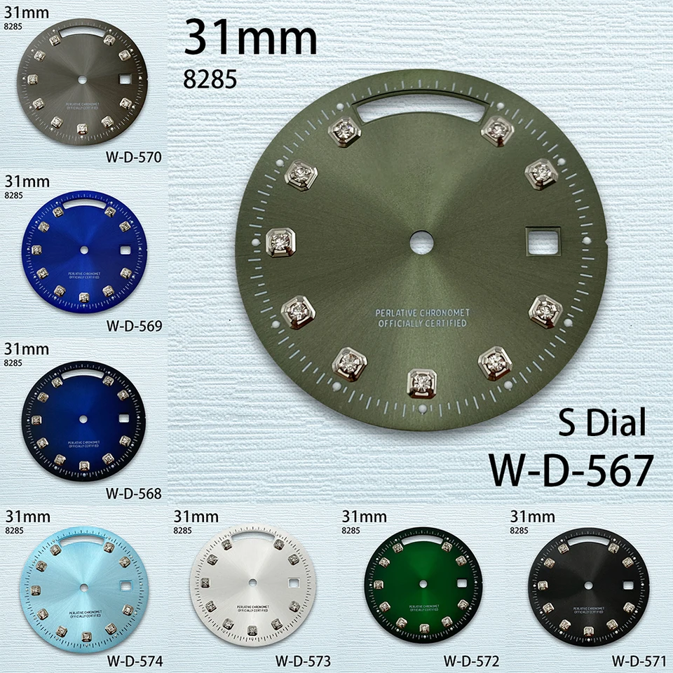 31mm S Logo Deň a dátum Diamanty Dialds Fit 8285 MOHING SUNRAY Vysokokvalitné doplnky na modifikáciu hodiniek