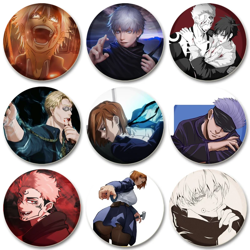 32/44/58 mm anime jujutsu kaisen pamätníky PINE PINGES Ručne vyrábané brošňou pre cínovú bremeno pre darčeky ornamentu na batoh.