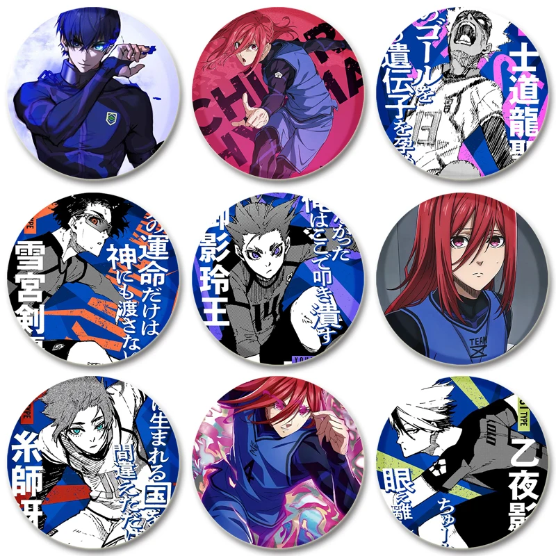 32/44/58 mm okrúhle kolíky Anime Blue Lock Brošes pre batohy Meguru Rensuke Hyouma Yoichi Badges Clowges Šperky