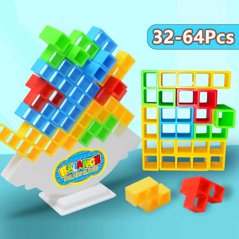 32-64ks Tower Stohovanie hier Bloky Stack Building Build Balance Puzzle Board Zhromaždenie tehly Vzdelávacie hračky pre deti