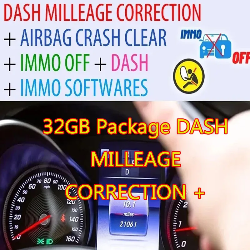 32 GB Package Dash Milleage Correction + Airbag Crash Clear + Immo Off + Dash + Immo Softwares Stiahnite si inštalačné video