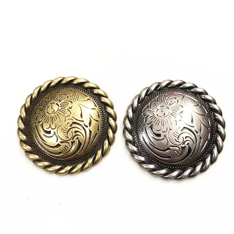 32 mm okrúhla hrana lana Concho Peaps kožená dekorácia spony kovové skrutky zadné tlačidlá ručne vyrábané oblečenie doplnky