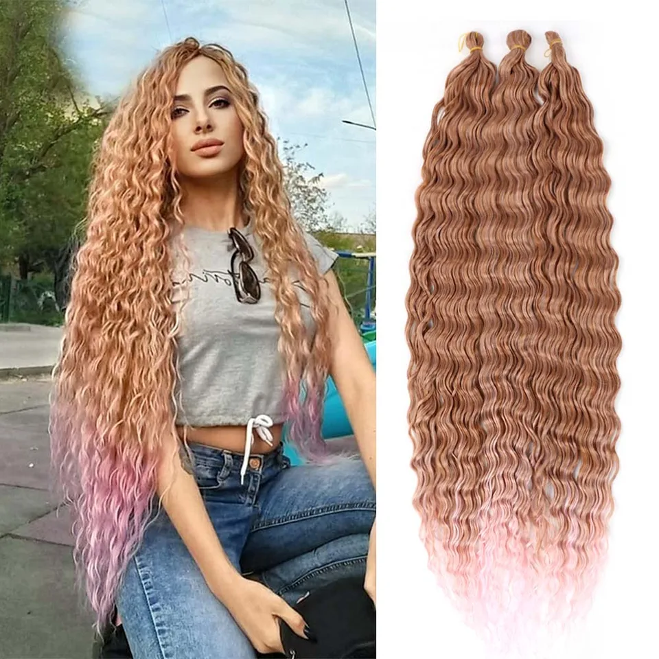 32 palcové syntetické predposkytované hlboké vlnové háčkovanie vlasov Yaki Ombre Braiding Vlasy Vysokotextové predlžovanie vlákien pre ženy