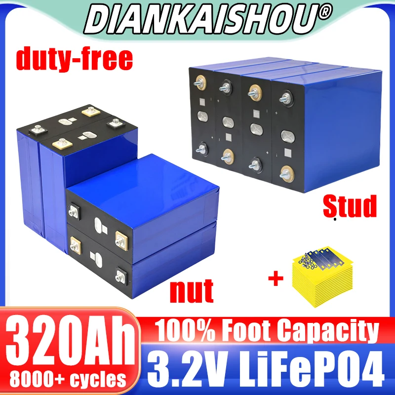 320AH 3,2V 8000 Cycle LifePo4 Grade A Nabíjateľná batéria 12V 24V 48 V RV Solárny úložný golfový košík batéria EÚ/US DA-FREES