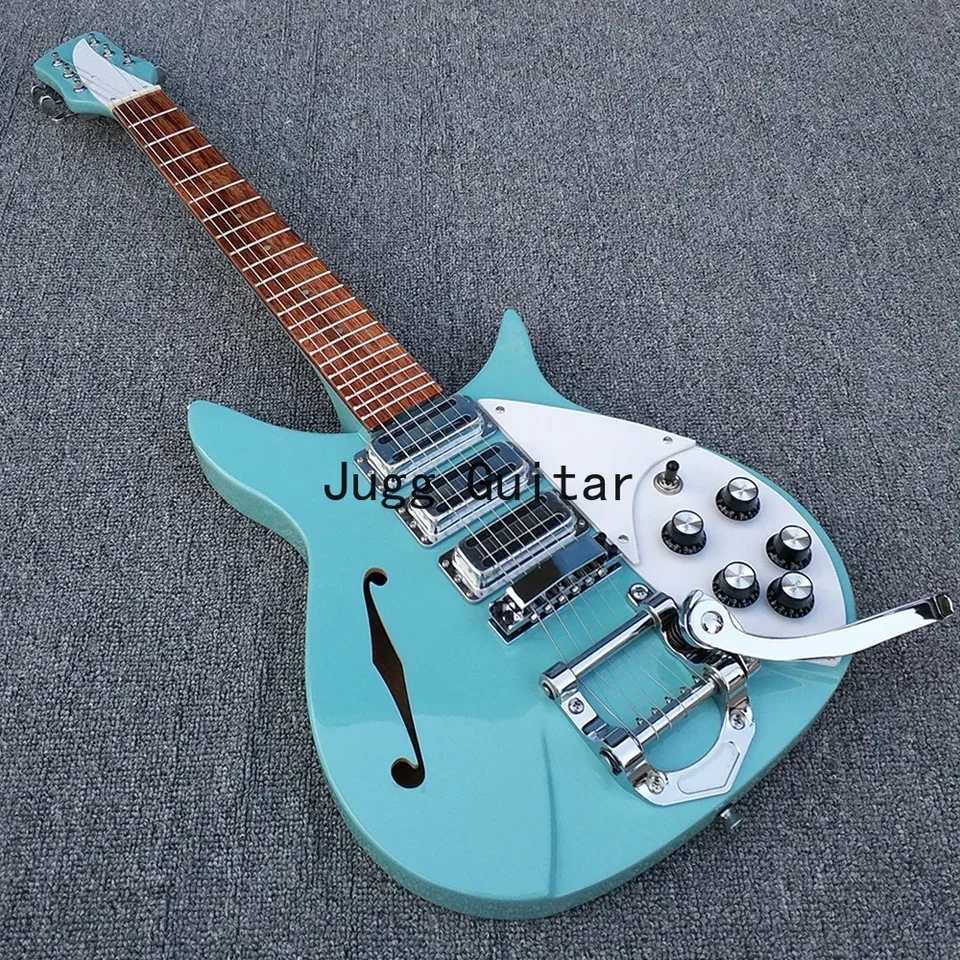 325 krátka mierka 527 mm polo dutá svetlozelená elektrická gitara 3 snímače, single f dier, lakový hmatník