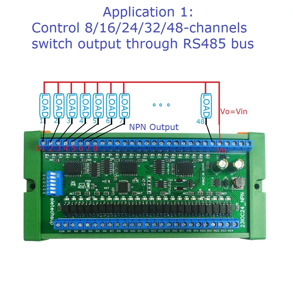 32Ch 24V RS485 IO Master-Slave Switch Spínač NPN alebo PNP Izolácia vstupu 300MA MOS MOS MODBUS MODBUS