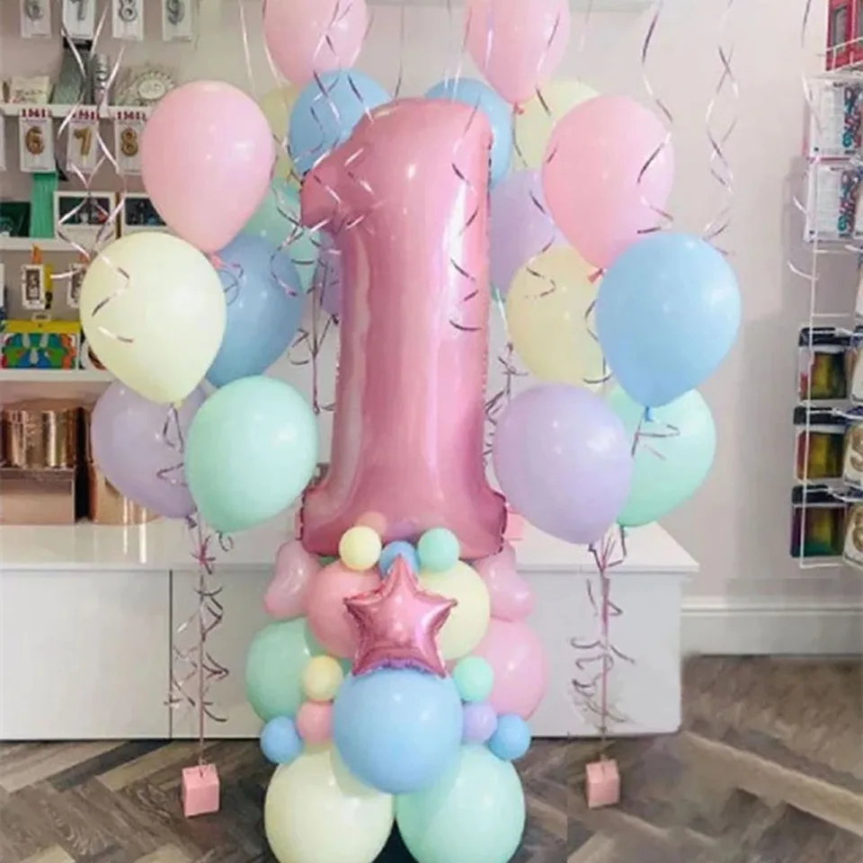 32inch Pink Number Foil Balóny Šťastné narodeniny Ozdoby Detská oslava Dievča