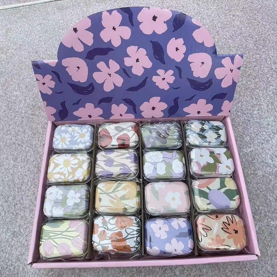 32ks (1 škatuľka) Nový kvetinový mini kovový kov zapečatená nádoba na balenie šperkov Candy Storage Cans Cans Cans Cuuns Slúchadlá darček