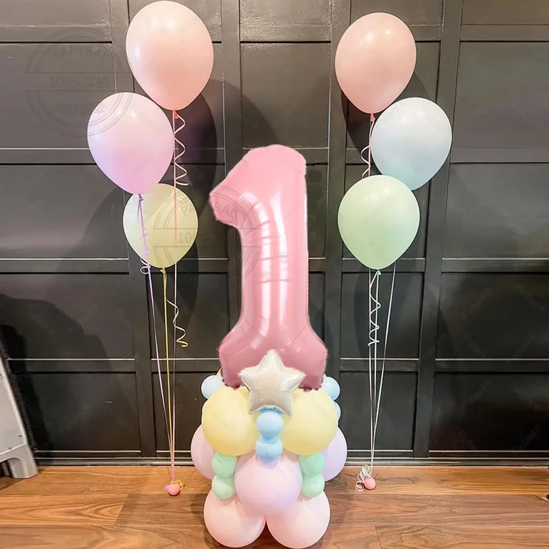 32ks 32inch macaron ružové číslo fóliové balóny stojace základne latexové loptičky pre dieťa narodeninové oslavy pre bábätká dekorácia glóbus