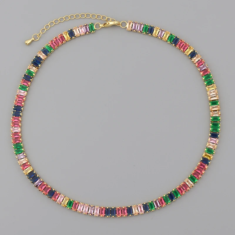 33+7cm bagety kubické zirkónia tenis cz Choker náhrdelník vyhlásenie dúhový krištáľový choker pre dámske darček