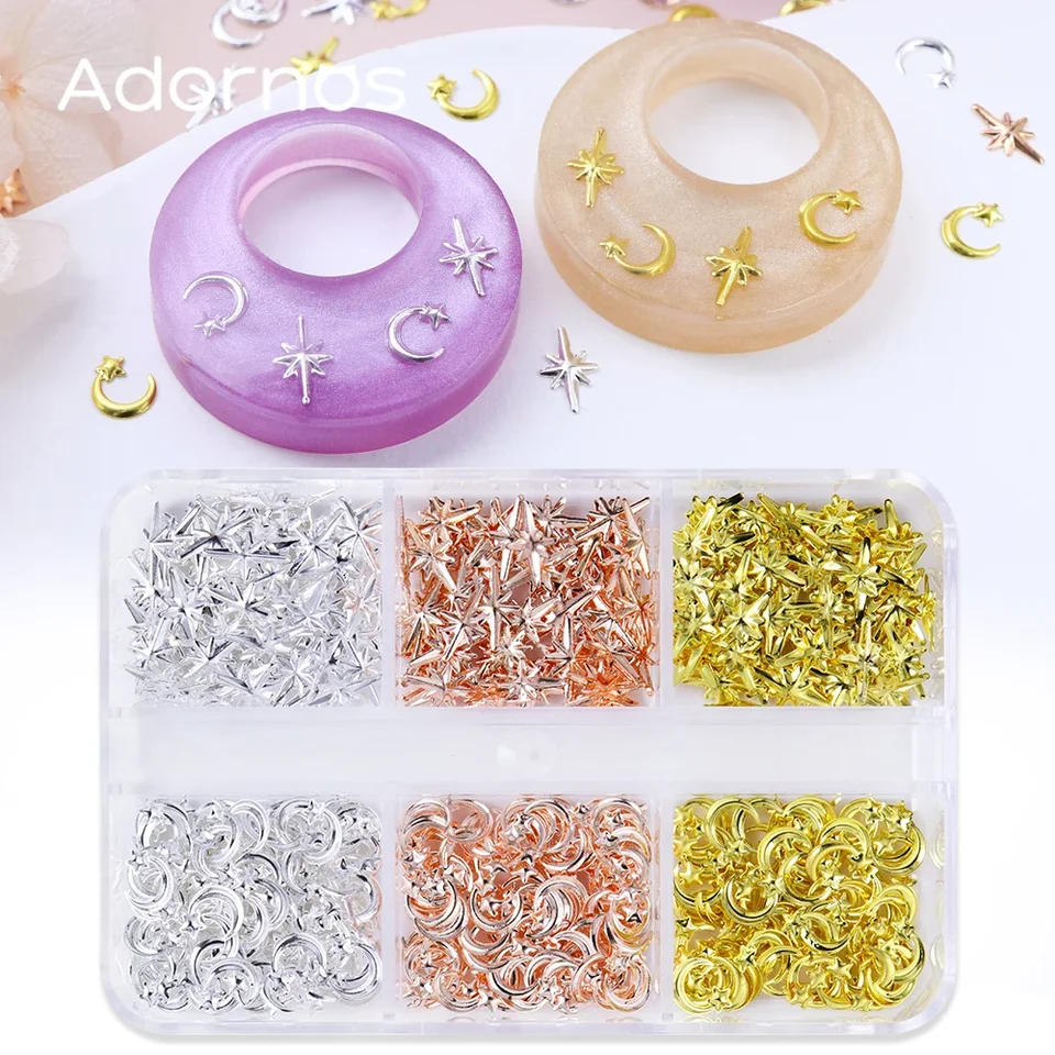 330ks/krabica zmiešaná hviezda Moon Metal Nivets Epoxidová živici Faling Golden Silvery Charms DIY náušnice Kľúčové remeslá tvorba doplnkov