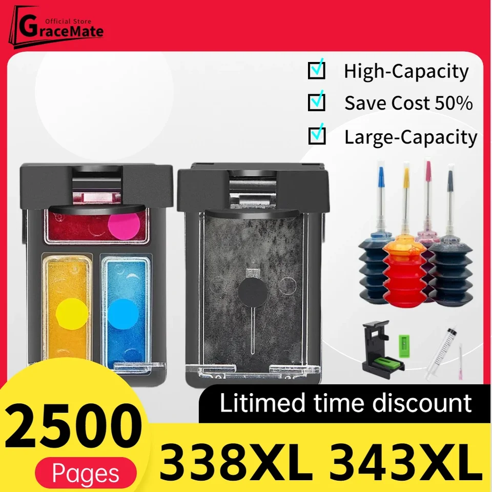 338xl 343xl pre Photomart 2710 2710XI 5480 8150 8450 8750 Náhradná atramentová kazeta pre HP Inkjet 338 343 XL HP338 HP343