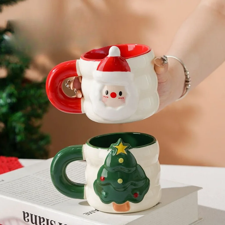 340 ml veľkej poháriky na vodu, 3D Santa Claus Creative Ceramic Cup, roztomilý a cenný šálka kávy, vianočné darčeky nápoje