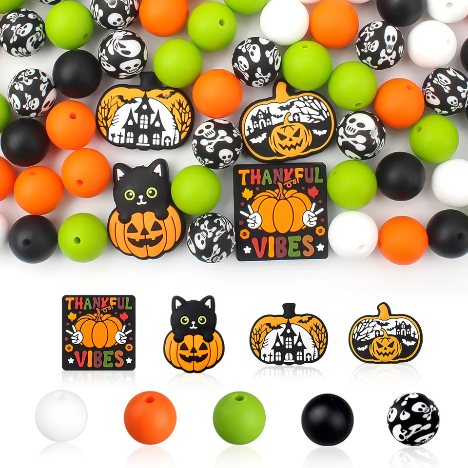 34ks Silikónové korálky CACICIER HALLOWEEN Téma korálky súpravy pre šperky výroby DIY cumlícke reťazce náhrdelníkov