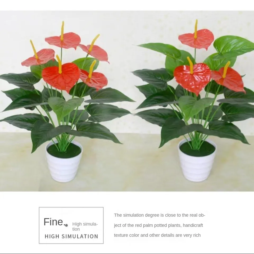 35/50 cm umelá červená dlaň nová veľká bylinková rastlina Plastická simulácia anthurium umelé palmové lístky obývacia izba dekor