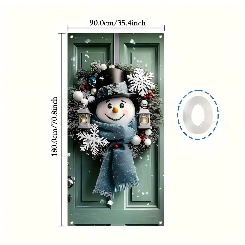 35/5000 Očarujúci snehuliak s vianočnou vlajkou vianočných dverí Polyester Holidation Decotion, ideálny pre vnútorné/vonkajšie večierky a