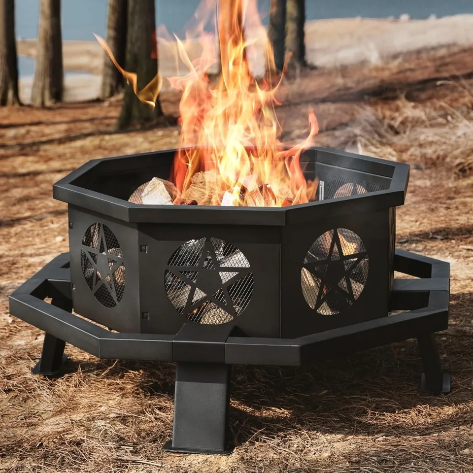 35 -palcová ohniská, vonkajšia ohnivá jama horiace ohňové jamy s varením grilom, veľké požiar