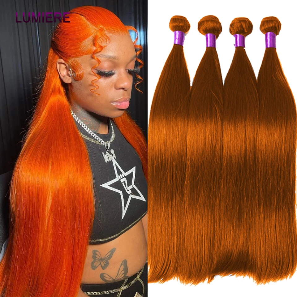 #350 Ginger Orange Raw Virgin nespracované 100% ľudské vlasové zväzky Hair Hair Extensions Bone Straight 3/4 zväzok dvojité úrody Objemové vlasy