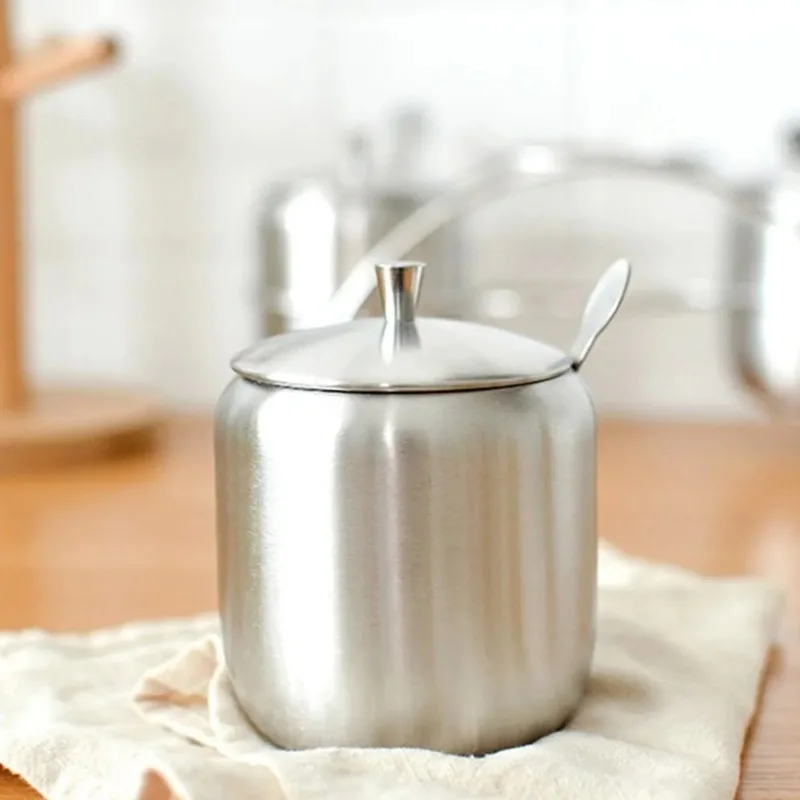 350 ml z nehrdzavejúcej ocele Cukor misa na kávu Káva korenie nádoby korenie korenia nádoby Canister Cruet s vekom a lyžičkou