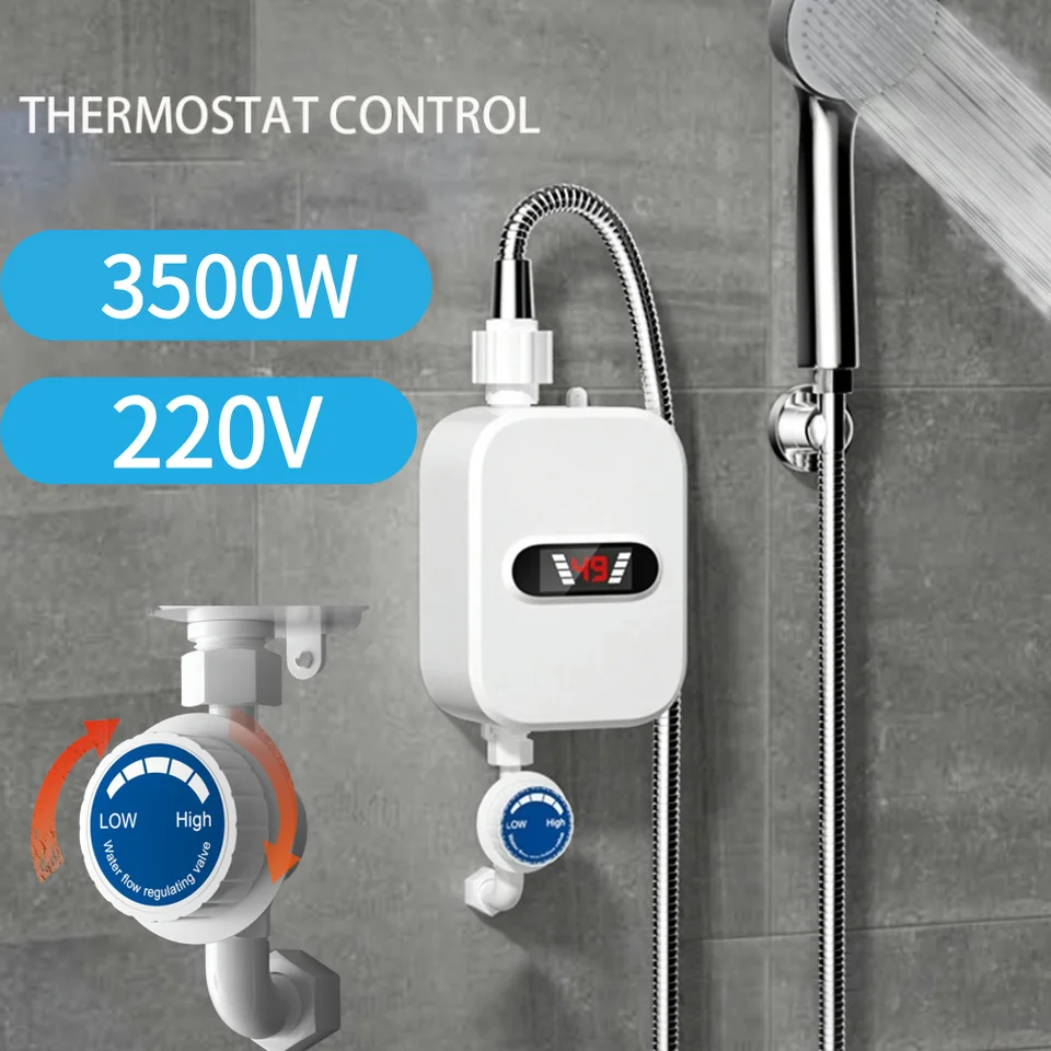 3500W 220V Mini ohrievač vody Horúca elektrická vykurovanie bezhliadkovania okamžitá horúca voda so sprchovacou hlavou LCD teplotný displej
