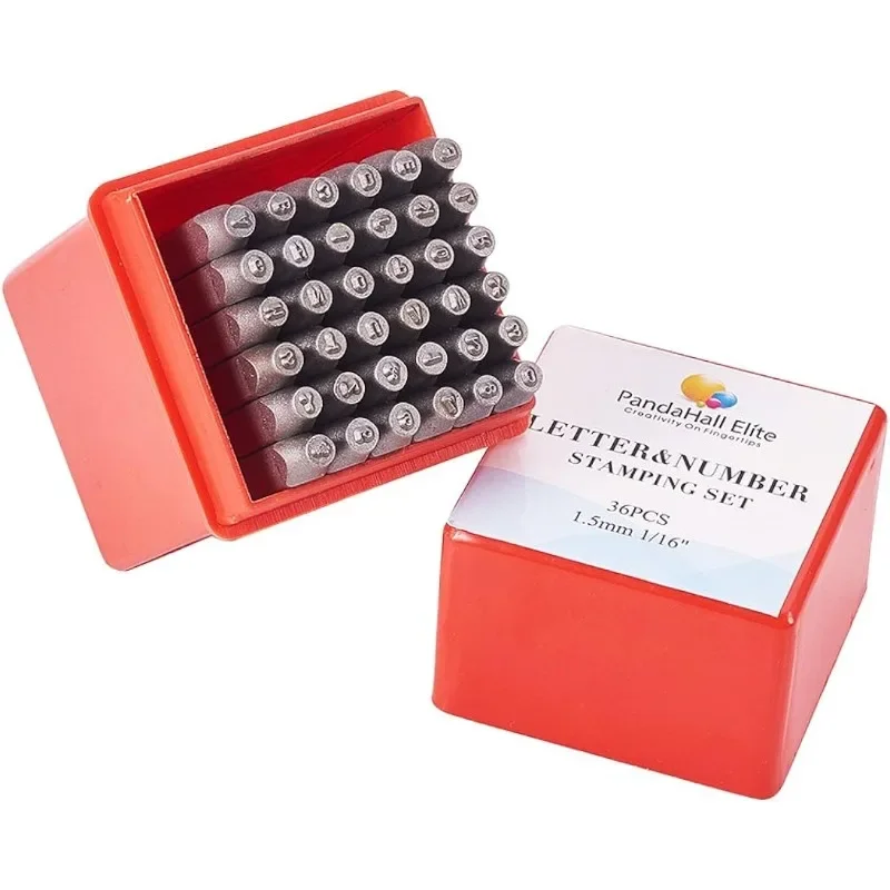 36 ks písmen a číslo kovová známka sada 1/20 palca 1,5 mm abeceda AZ a číslo 0-9 a symbol železné veľké známky Punch Punch