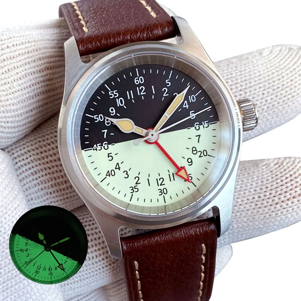 36 mm pilotné hodinky 24 hodín Dvoj tónový disk druhá vojna Vojenské hodinky NH34 GMT retro hodinky Trend Men's and Women's Watch
