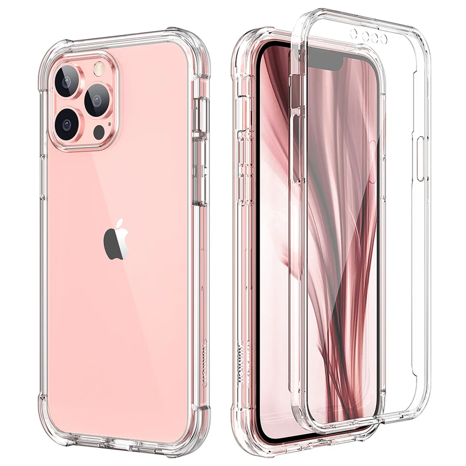 360 Celotelové predné telo+zadné nárazové čisté puzdro pre telefón pre iPhone 12 13 14 Pro Max Mini 11 x XS XR 7 8 Plus SE3 Hard PC zadný kryt PC