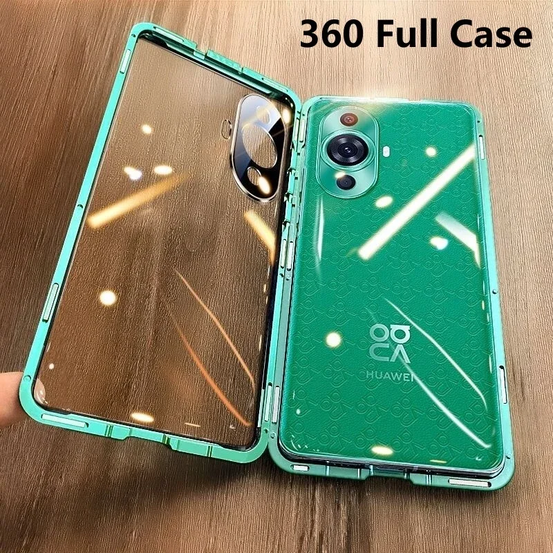 360 Celý puzdro pre Huawei Nova 11 10 SE 9 12 PRO Mobiled Magnetické adsorpčné kovové kovové tempo