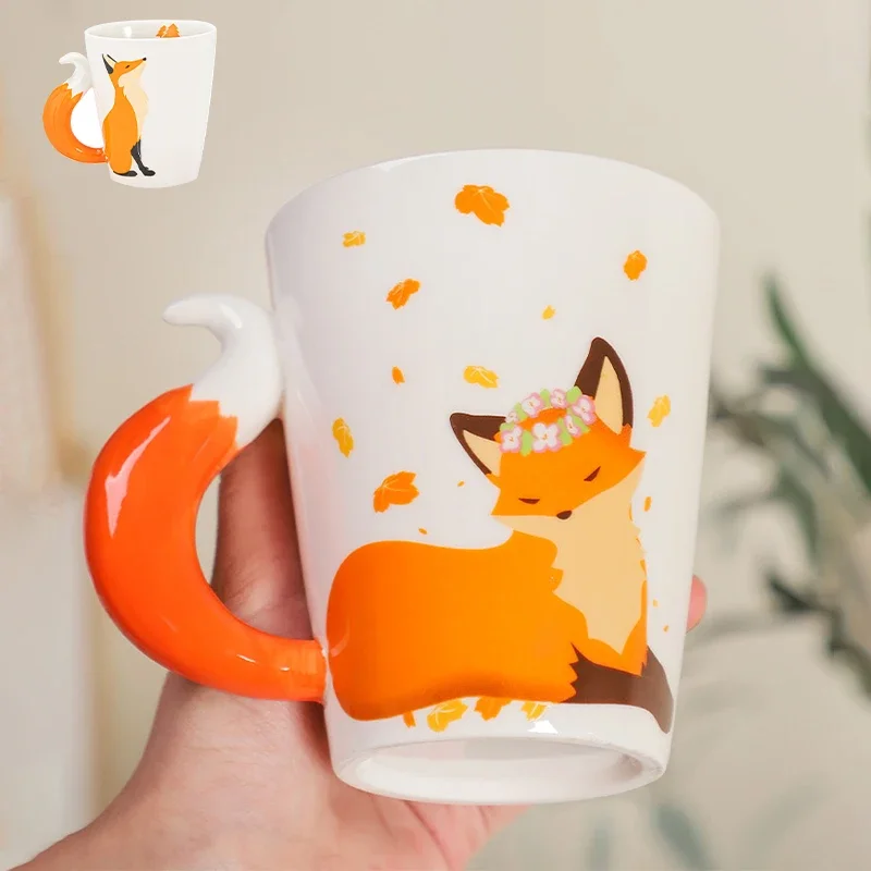 360 ml kávové hrnčeky kreatívne líšky 3D karikatúra šálka s rukoväťou personalizovanou keramickou keramickou hrnčekovou mliečnou šálkou pre domácu kanceláriu