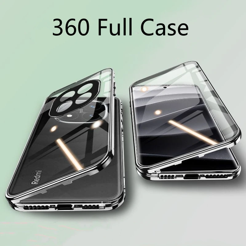 360 obojstranné sklenené puzdro pre puzdro pre Xiaomi Redmi Note 14 Pro 5G Kovový chránič magnetických šošoviek pre Mi Poco X7 Pro Cover Coque Coque