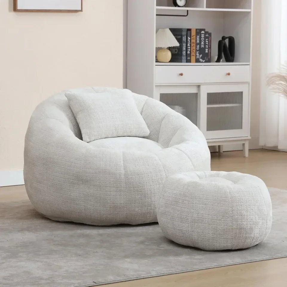 360 otočných extra veľkých kresle s okrúhlymi fazuľovými kreslami s opálením na nohy, Super Soft Chenille Lazy Sofa pre dospelých, deti, vhodné