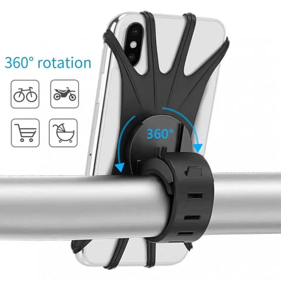 360 Rotatovateľný mobilný telefón bicykel držiak na bicykel Bicykel BEZPEČNÝ DVOHA Silikónové podporu silikónového ťahu pre všetky stojany na telefón
