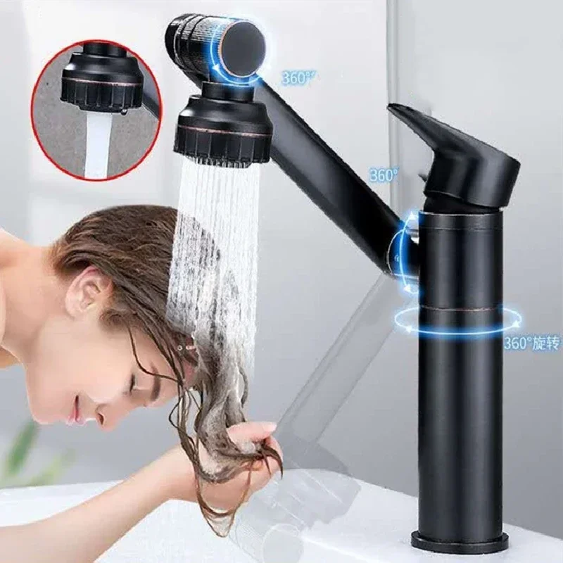 360 stupňov otáčajúci kúpeľňový mixér TAP MATTE ČIERNA ČIERNÁ KAMEROVANIE