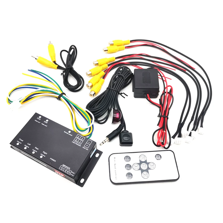 360 stupňov pre štyri fotoaparáty Image Combiner Switch Parking Video Split Control Box Video Support DVR