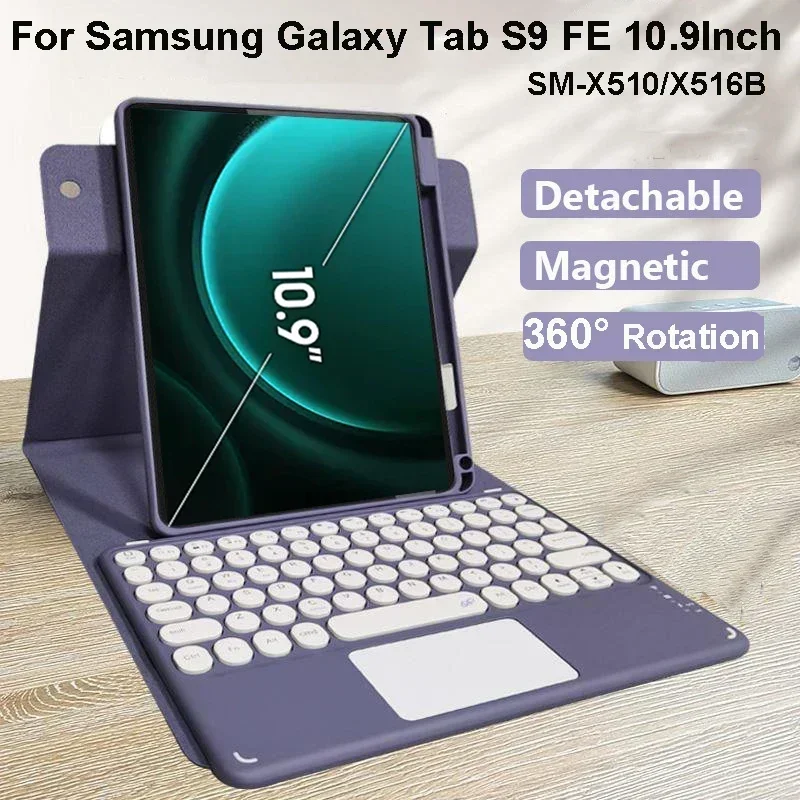 360 ° kryt rotujúcich stojanov pre Samsung Galaxy Tab S9 Fe 10,9 palca, puzdro na klávesnicu pre tab S9 S9 Fe 10,9 SM-X510 X516B