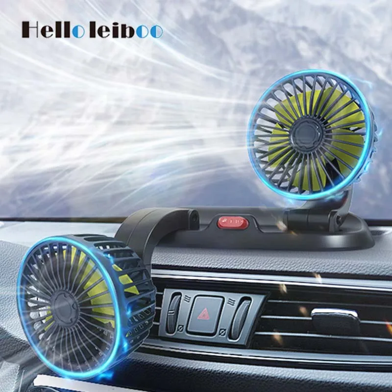 360 ° nastaviteľný ventilátor automobilu Dva hlava chladiaceho ventilátora 5V/12V/24 V bez kefy s nízkym hlukom Automobilový automobilový elektrický ventilátor pre kamión na prístrojovú dosku RV