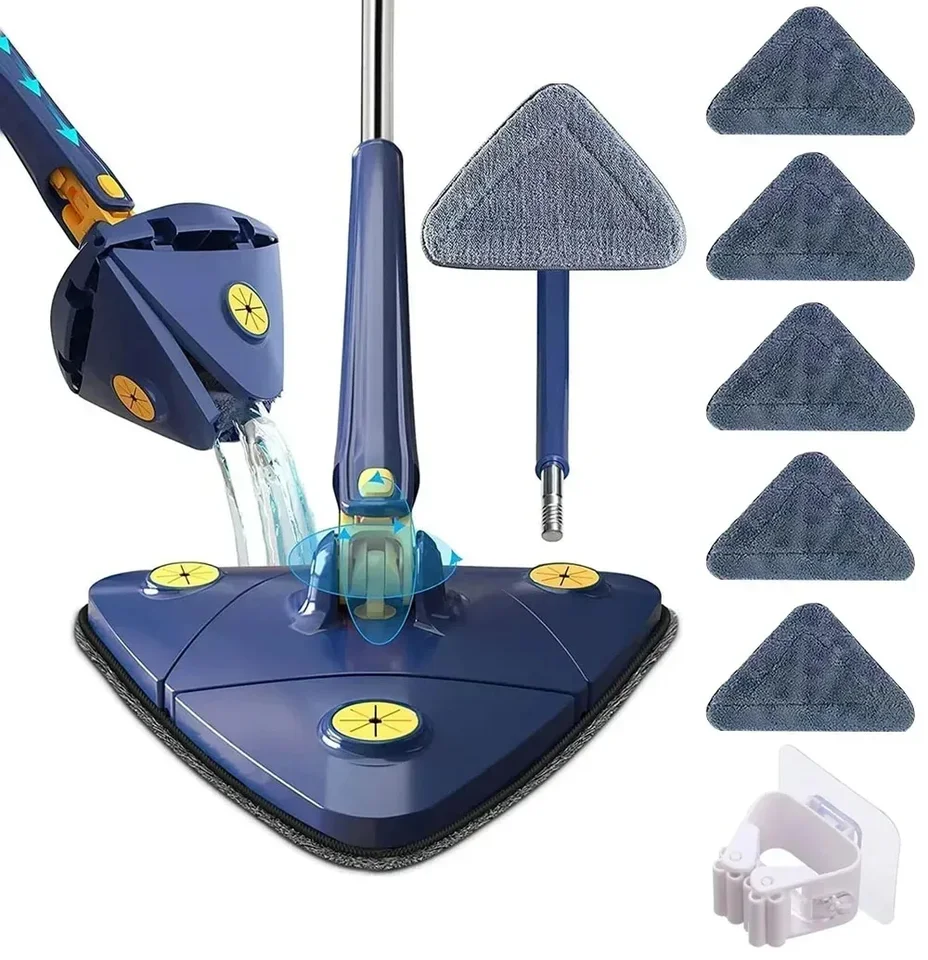 360 ° otočné mop - roztiahnuteľný trojuholník mop na mokré a suché čistenie s funkciou absorbujúcim vodou