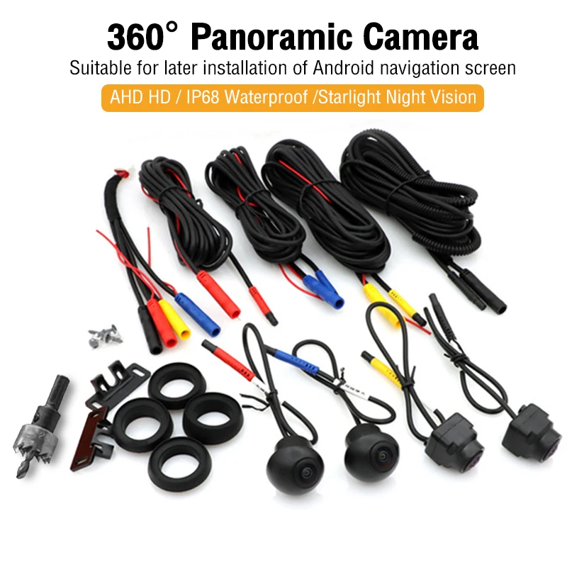 360 ° Panoramatický fotoaparát s obklopením automobilu 1080p AHD vpravo+vľavo+predný+Zadný kamerový systém pre Android Auto Radio Night Vision Vision