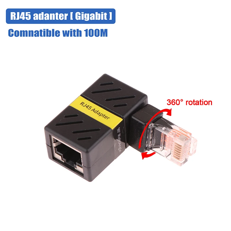 360 ° Rotabovateľná sieťová zástrčka RJ45 Gigabit Adapter 90 stupňov pravého uhla Univerzálny samec pre konvertor