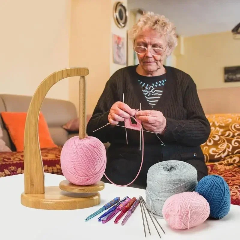 360 ° rotácia Spinner Drevená priadza držiak na držiak na spriadanie pletenia Nástroje háčkovač rotačný magnetický závit cievku vlna guľôčkového navíjača