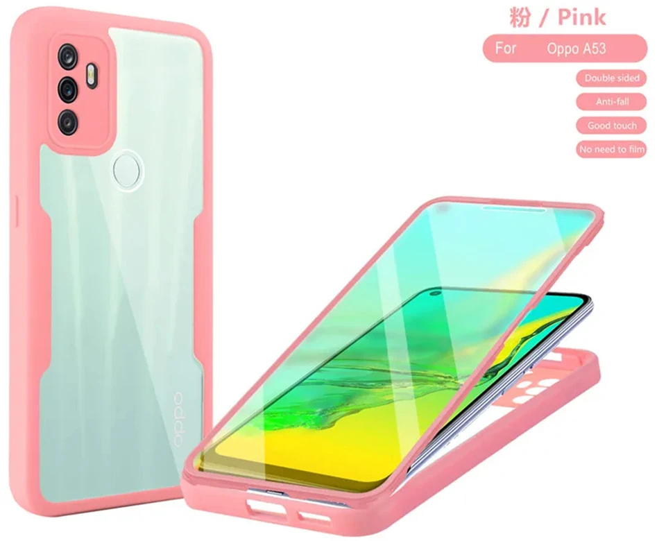 360 Úplná ochrana Clear Case pre Oppo A53/A53S/A33 2020-vysokokvalitný dizajn odolný voči poškriabaniu
