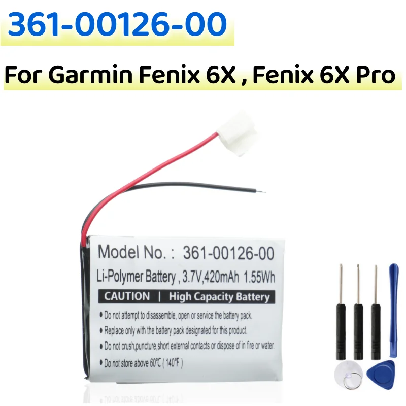361-00126-00 Výmena batérie 361-00126-00 pre Garmin Fenix ​​6x, Fenix ​​6x Pro 420 mAh Smart Watch Batéria + bezplatné náradie