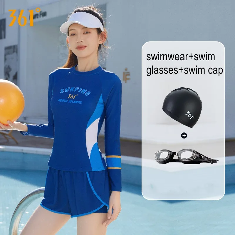 361 ° Ženy s dlhým rukávom Push Up Witerproof Sexy plavky Atletické rýchle sušenie dvoch kusov košele+Trunks Beach Surfing Rash Rash Guard