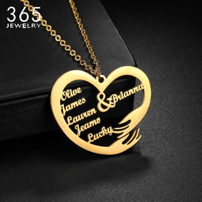 365 Prispôsobené meno Rodinný náhrdelník z nehrdzavejúcej ocele Personalizovaný srdcový prívesok pre ženy