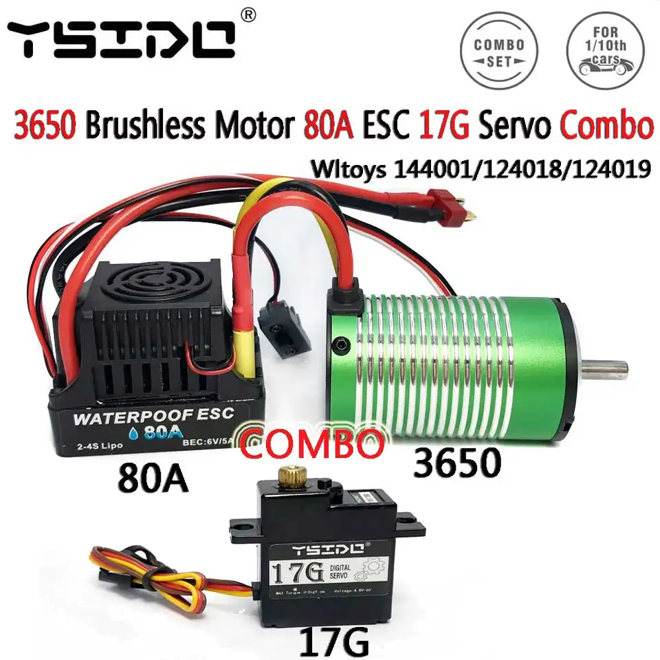3650 Brushless Motor 80A ESC 17G SERVO Combo pre WLTOOYS 144001/124018/124019 1/14 1/12 BUGGY 4WD RC OFF-ROAD RC CAR SEMS