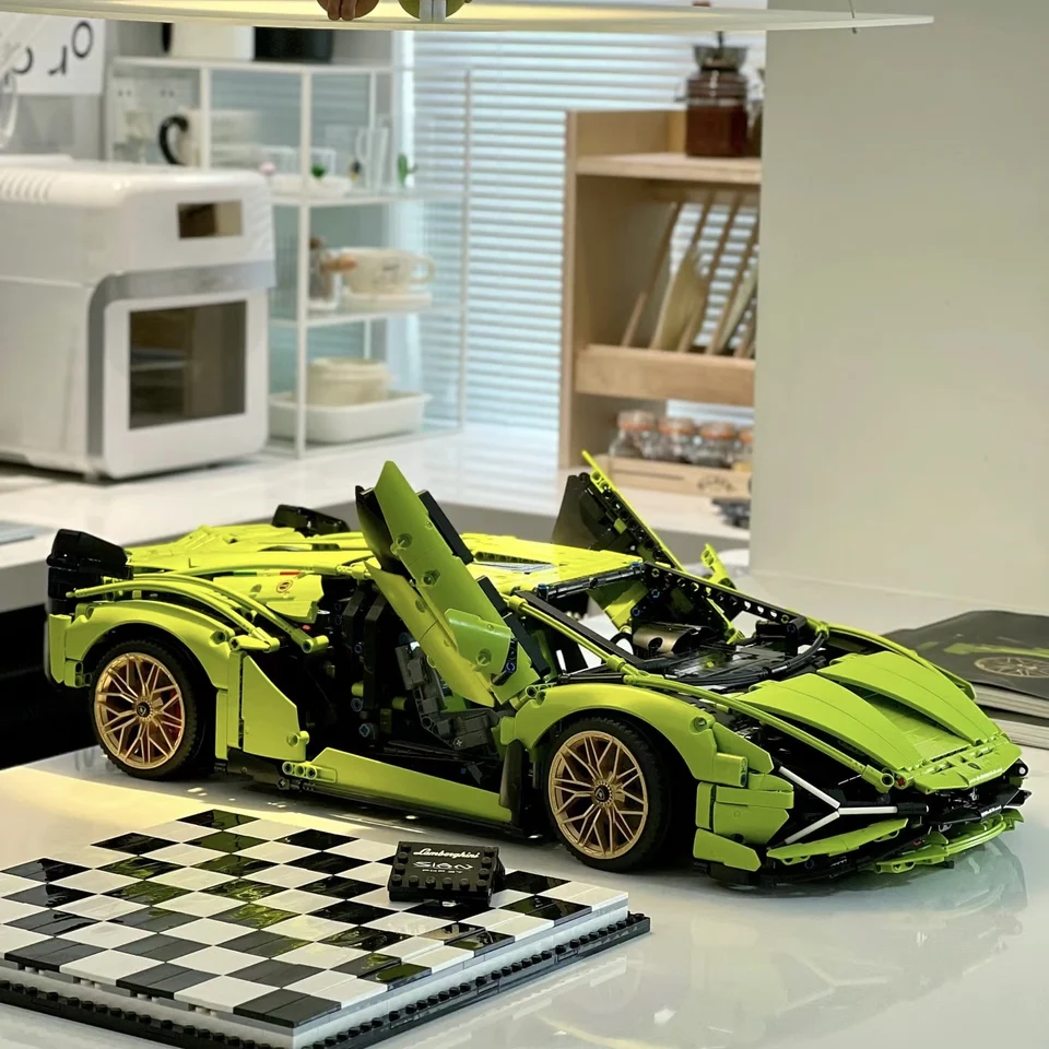 3696ks Champagne Lambo Technický automobil sian roadster model FKP37 Model Model Fit Building Blocks Hračky pre deti vianočné darčeky