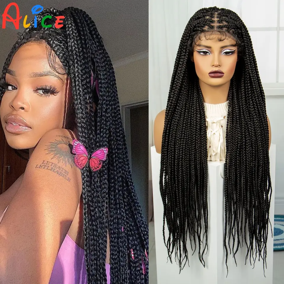 36inch Transparentné čipky predné spletené parochne Syntetické 9x6 bez spletenej čipky pre čierne ženy Braid Braid Parochňa s detskými vlasmi