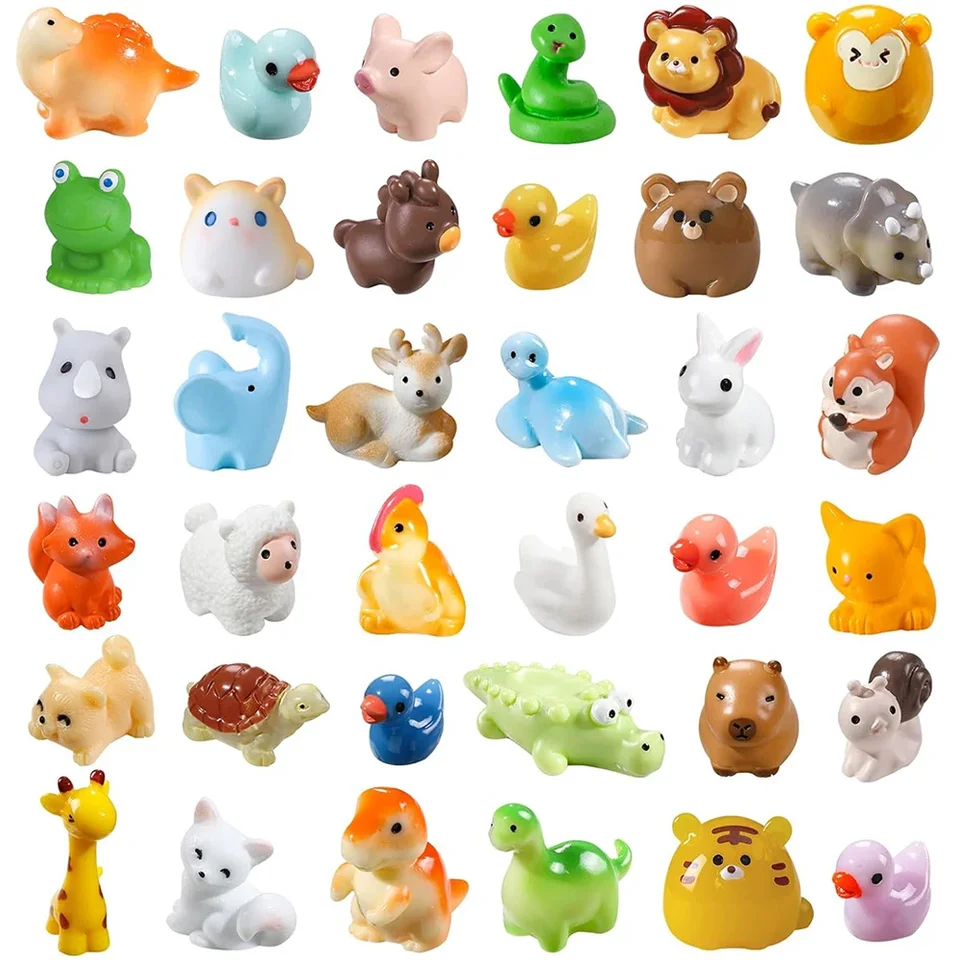 36ks Mini živice zviera 3 36 Štýly Drobné živicové zvieratá Miniatúrne malé zvieratá pre mikro rozprávkové záhradné príslušenstvo